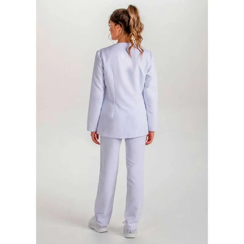 CHAQUETA MUJER MANGA LARGA BLANCA DETALLE VERDE  DYNEKE