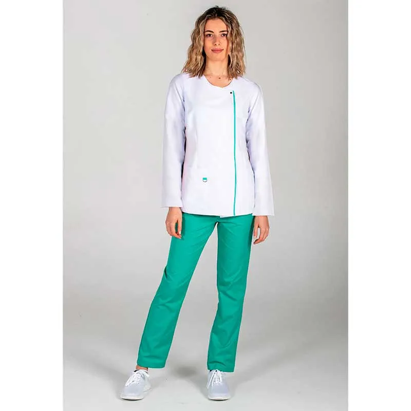 CHAQUETA MUJER MANGA LARGA BLANCA DETALLE VERDE  DYNEKE