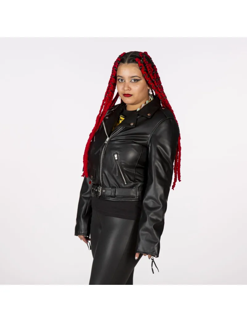 Chaqueta rockera de cuero negra para mujer