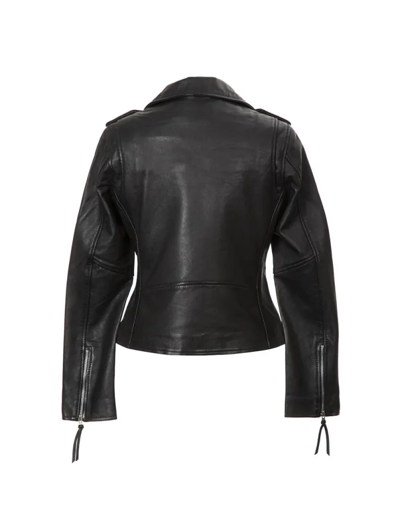 Chaqueta rockera de cuero negra para mujer