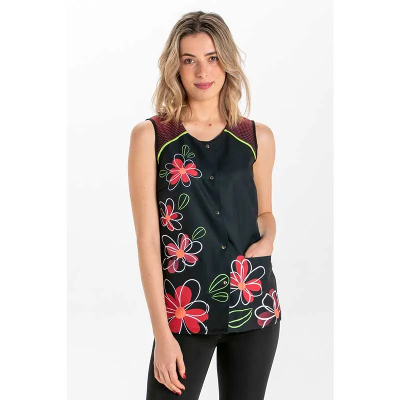 CHAQUETA SIN MANGAS ESTAMPADO FLOR ROJA  DYNEKE
