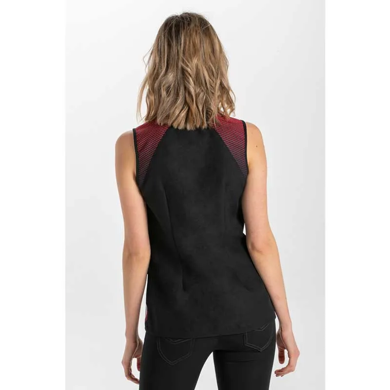 CHAQUETA SIN MANGAS ESTAMPADO FLOR ROJA  DYNEKE