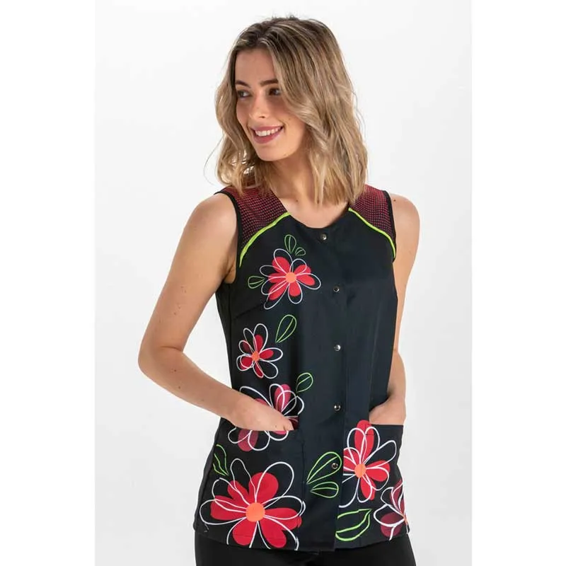CHAQUETA SIN MANGAS ESTAMPADO FLOR ROJA  DYNEKE