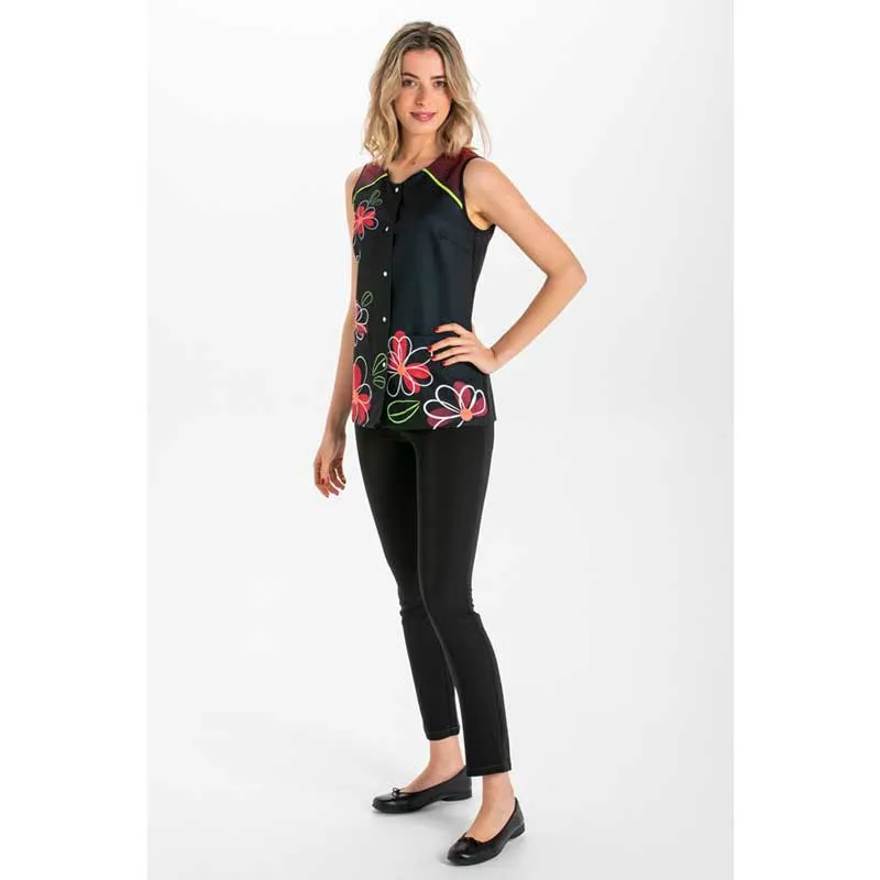 CHAQUETA SIN MANGAS ESTAMPADO FLOR ROJA  DYNEKE