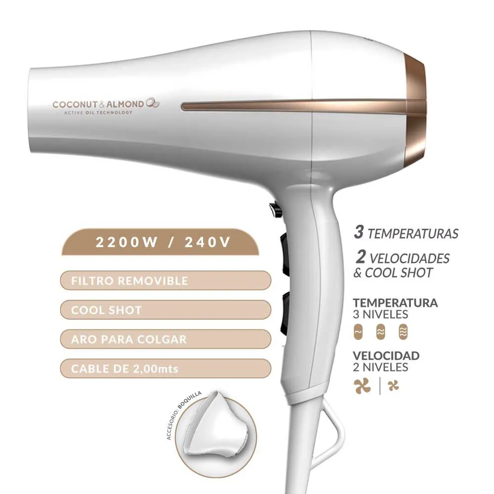 Combo Secador De Pelo Gama Coconut & Almond + Alisador Elegance Std + Cepillo Innova Mini