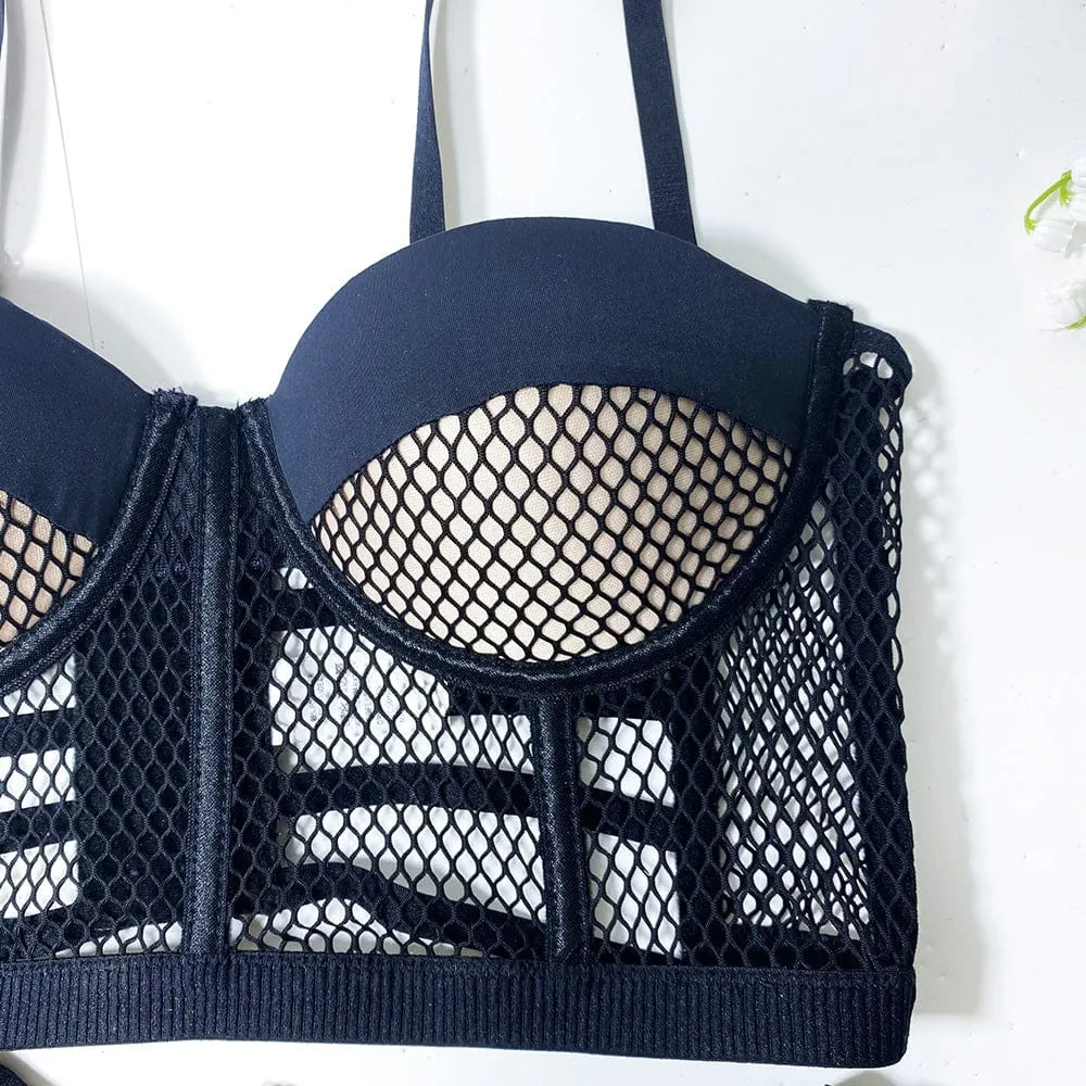 Conjunto de lencería con rejilla y volante