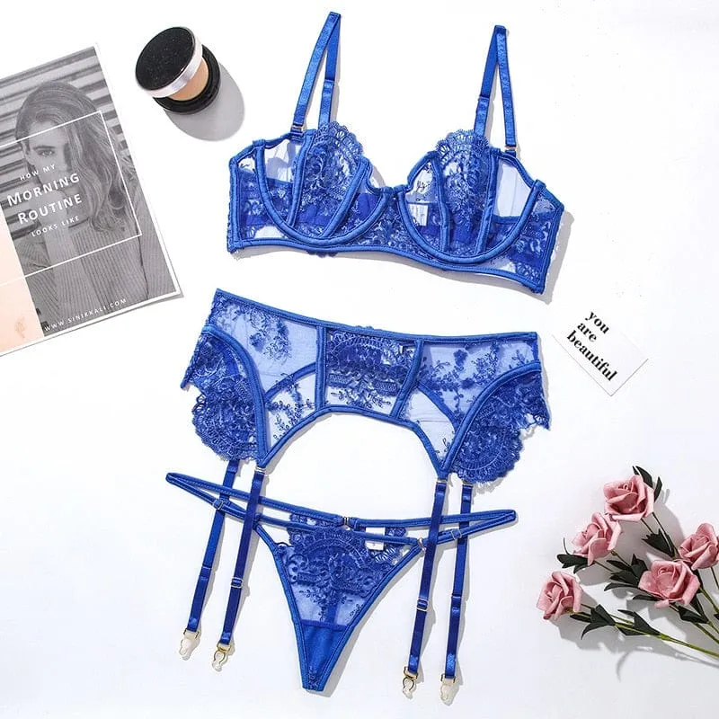 Conjunto de lencería de encaje azul