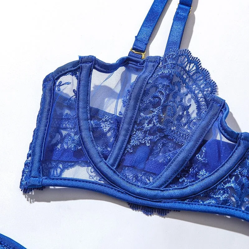 Conjunto de lencería de encaje azul
