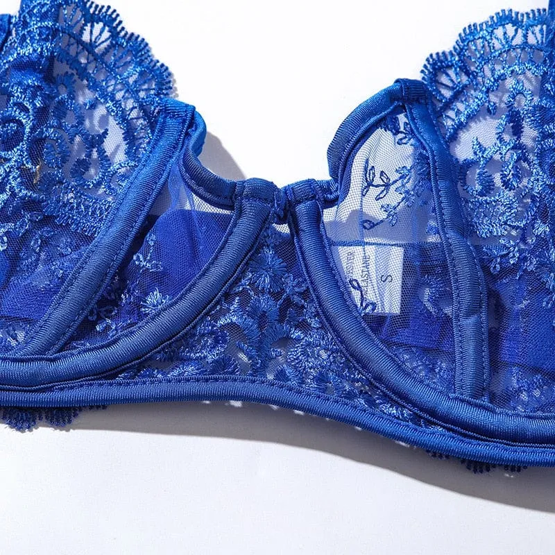 Conjunto de lencería de encaje azul