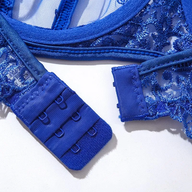 Conjunto de lencería de encaje azul