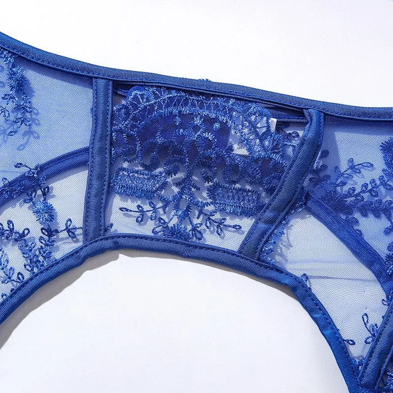Conjunto de lencería de encaje azul