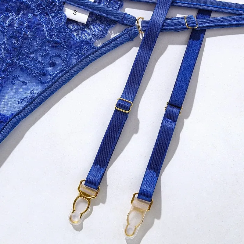 Conjunto de lencería de encaje azul