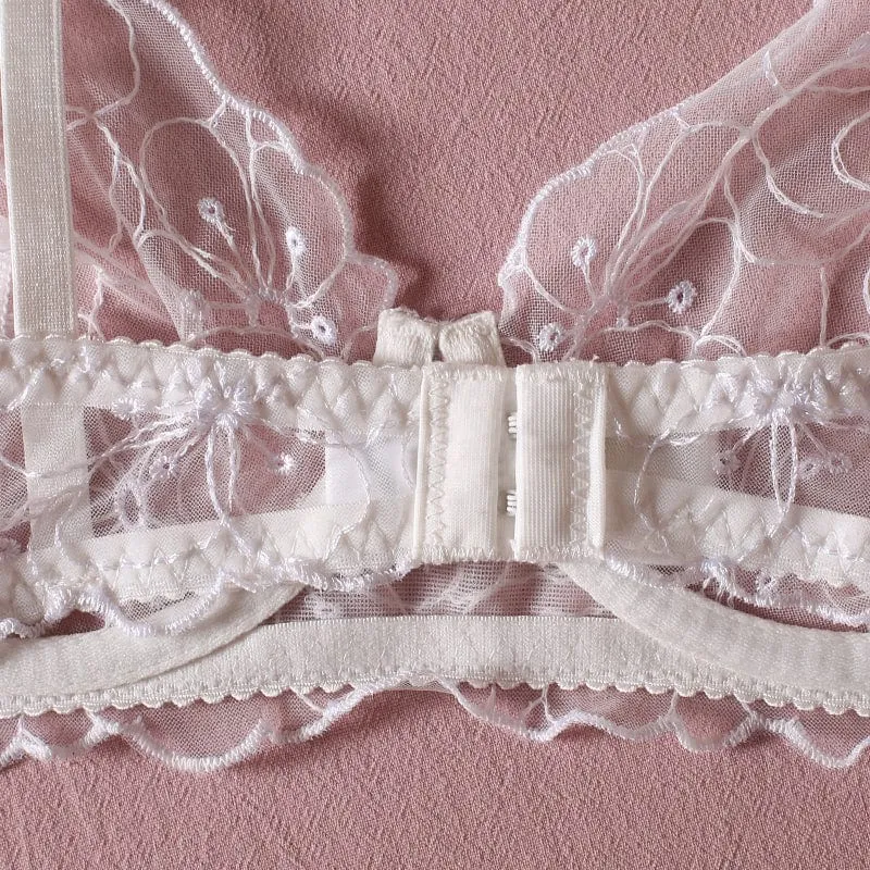 Conjunto de lencería de encaje blanco con volante