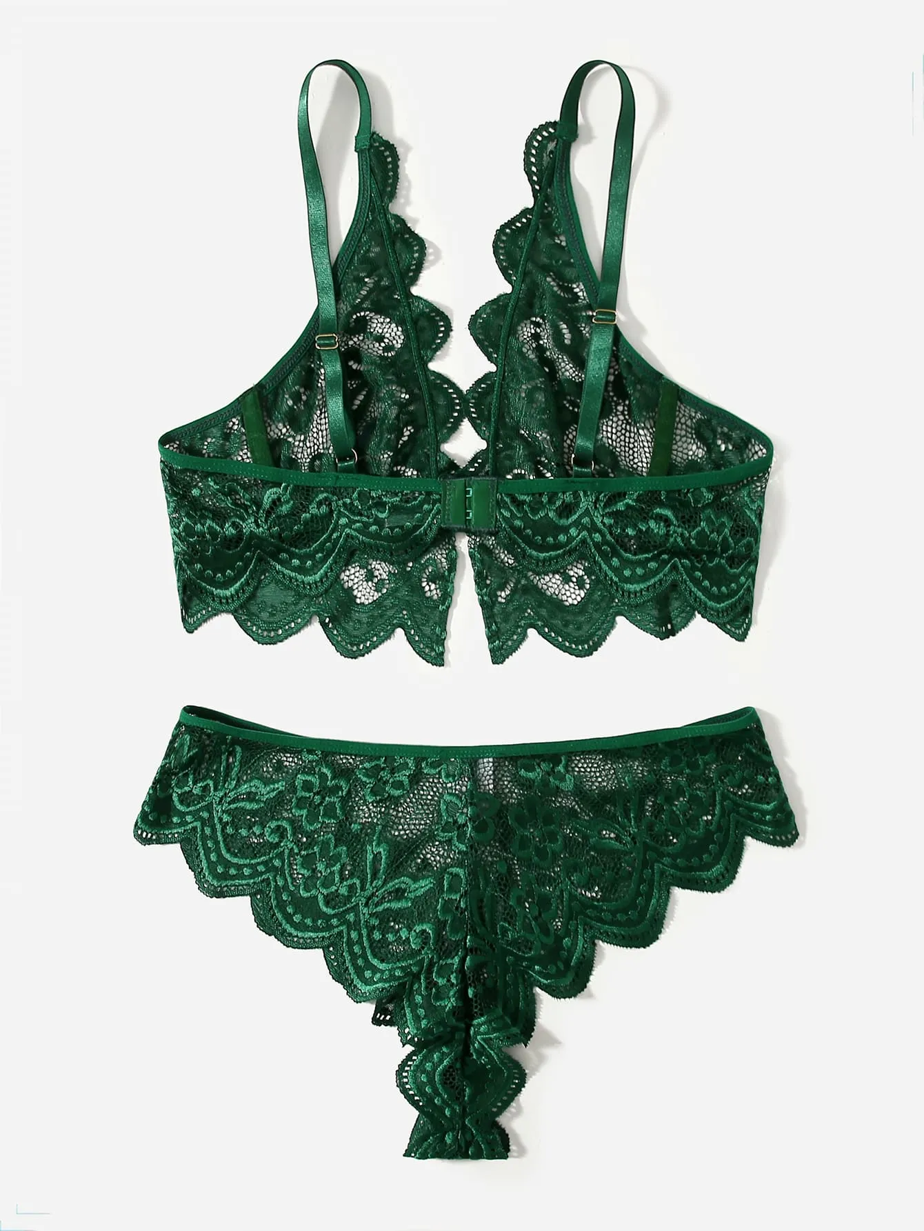Conjunto de lencería de encaje verde