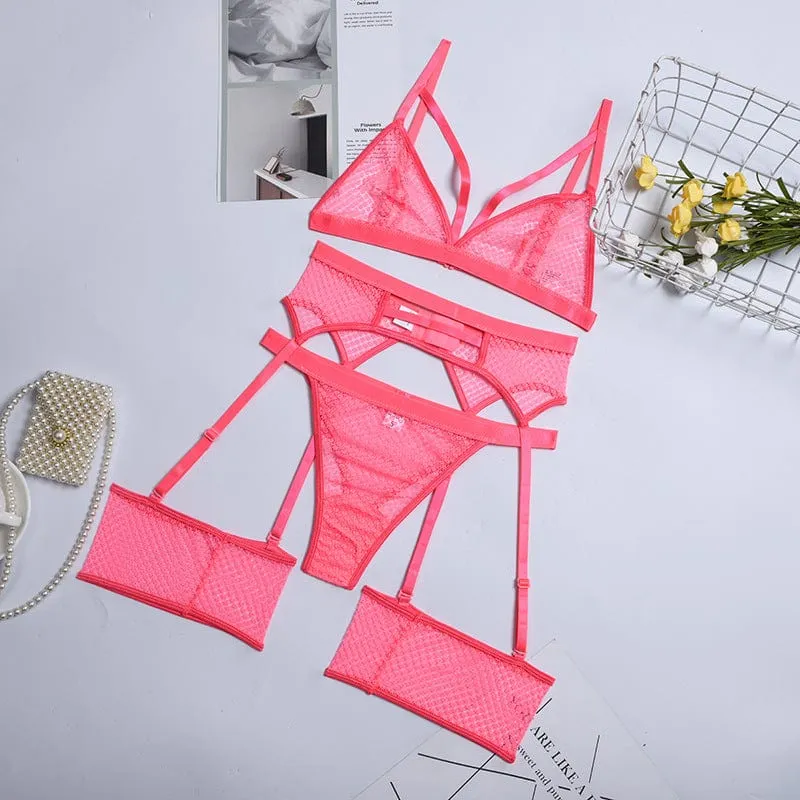 Conjunto de lencería de rejilla con ligas