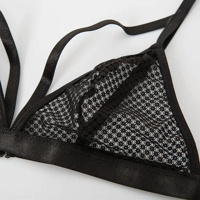 Conjunto de lencería de rejilla con ligas