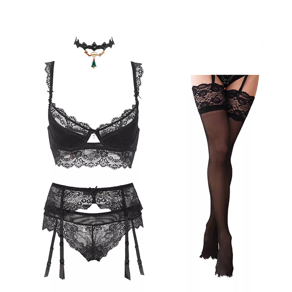 Conjunto de lencería navideo con choker