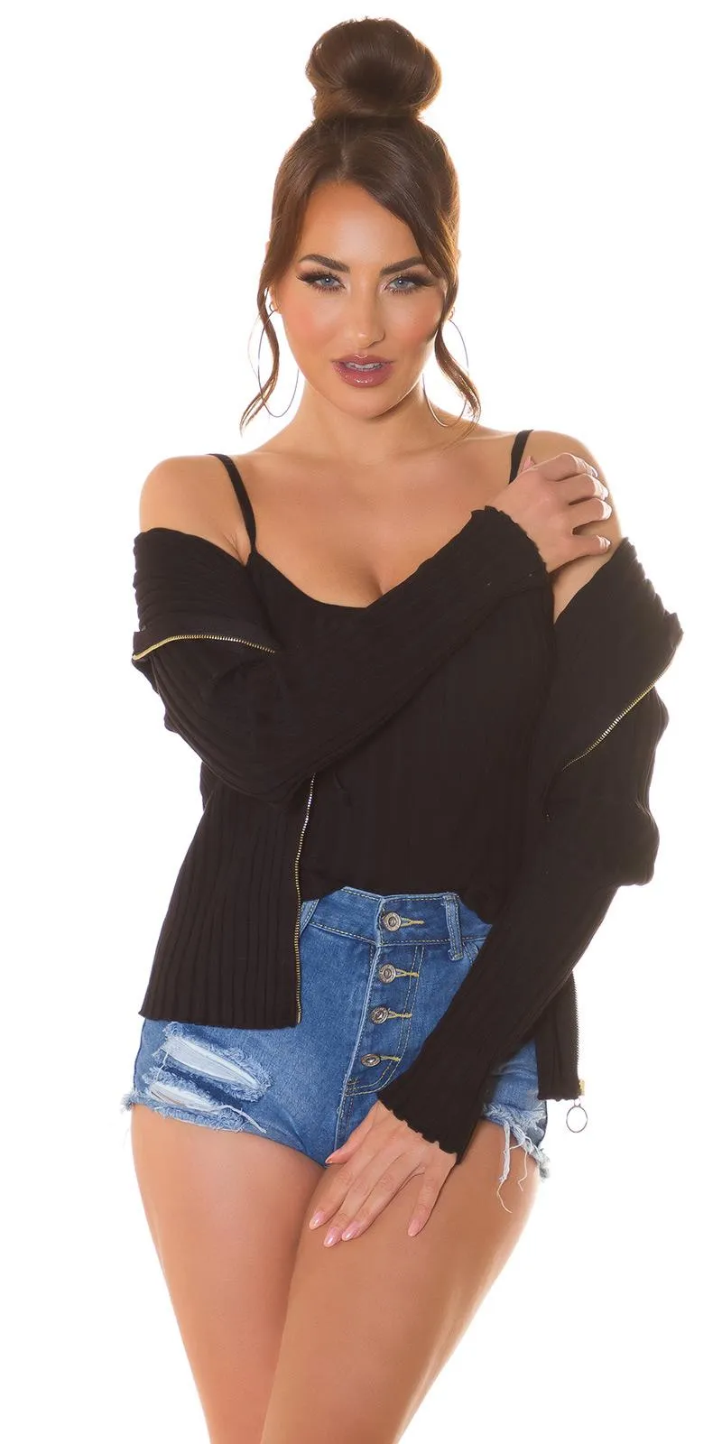 Conjunto de punto top y chaleco negro