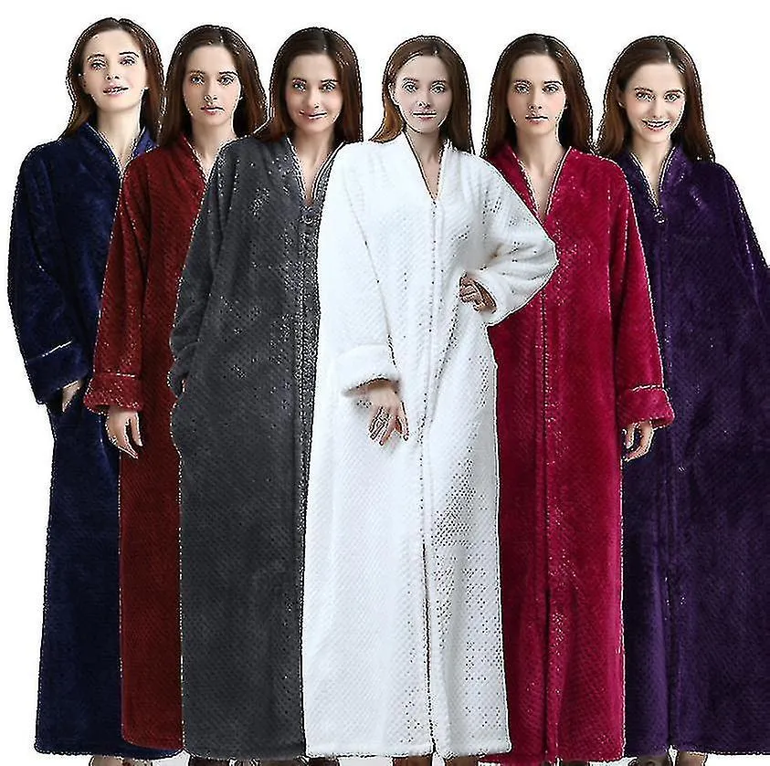 Cremallera Albornoz para mujer Franela Tois de lana Invierno Cálido Housecoat Camisón