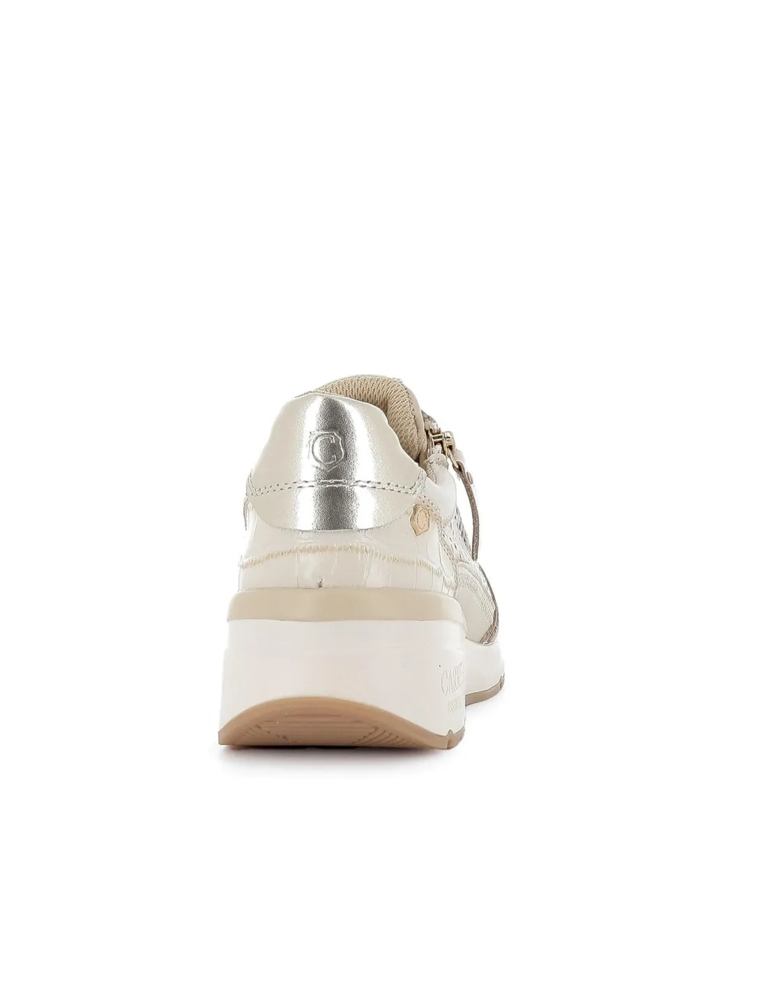Deportiva cremallera y cordones piel calada beige contraste mujer CARMELA