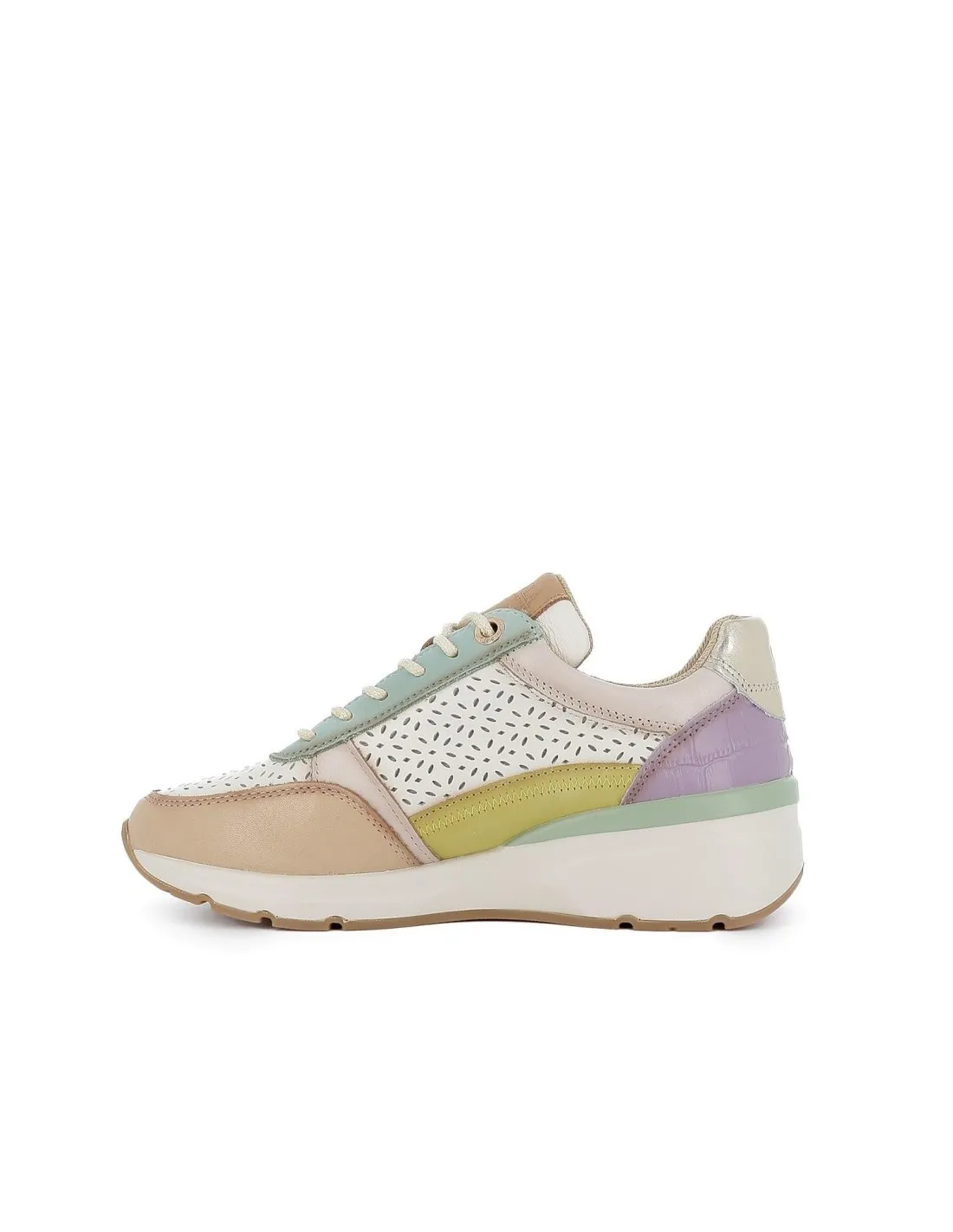 Deportiva cremallera y cordones piel calada blanca contraste mujer CARMELA