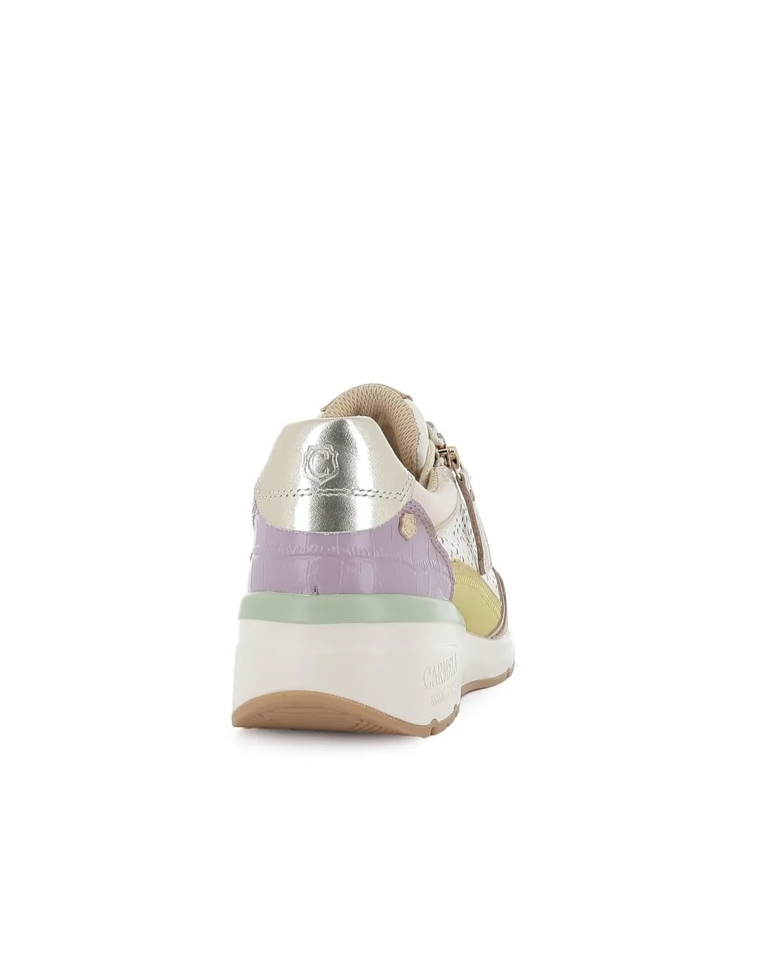 Deportiva cremallera y cordones piel calada blanca contraste mujer CARMELA