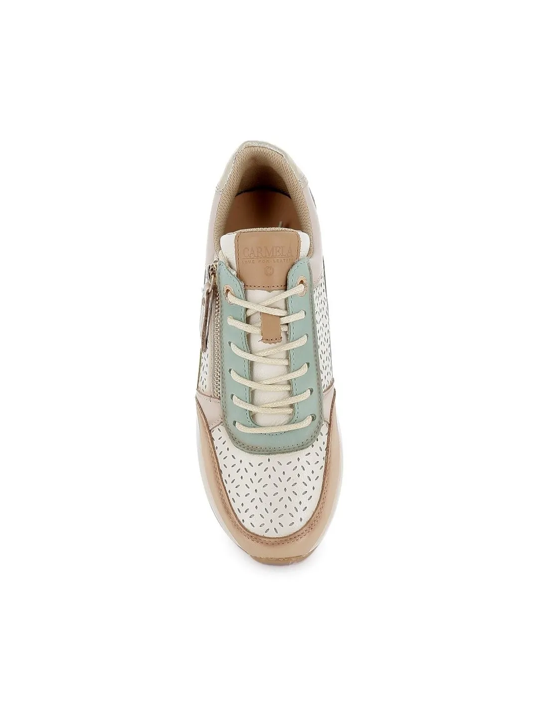 Deportiva cremallera y cordones piel calada blanca contraste mujer CARMELA