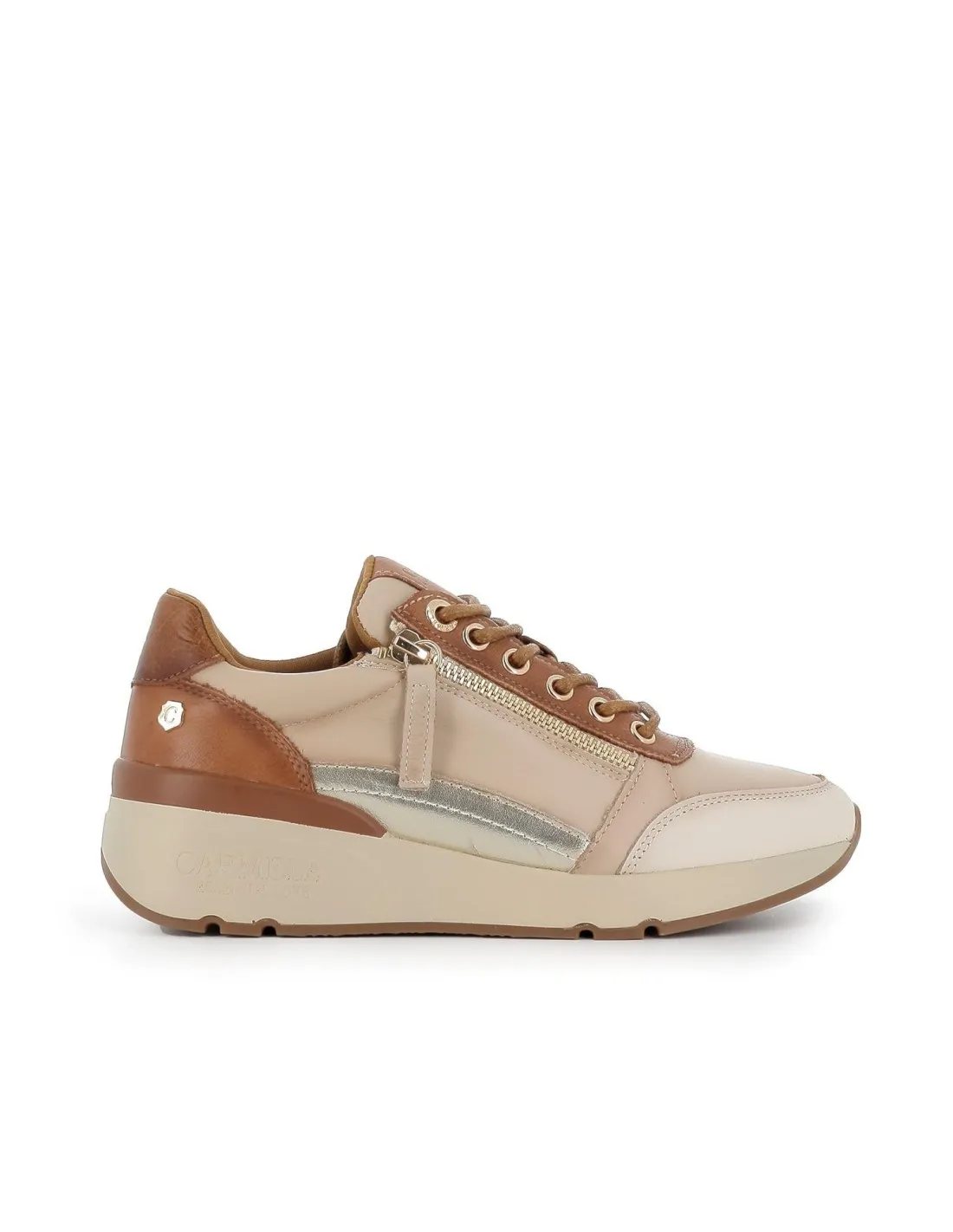 Deportivo cremallera cordones piel blanco mujer CARMELA