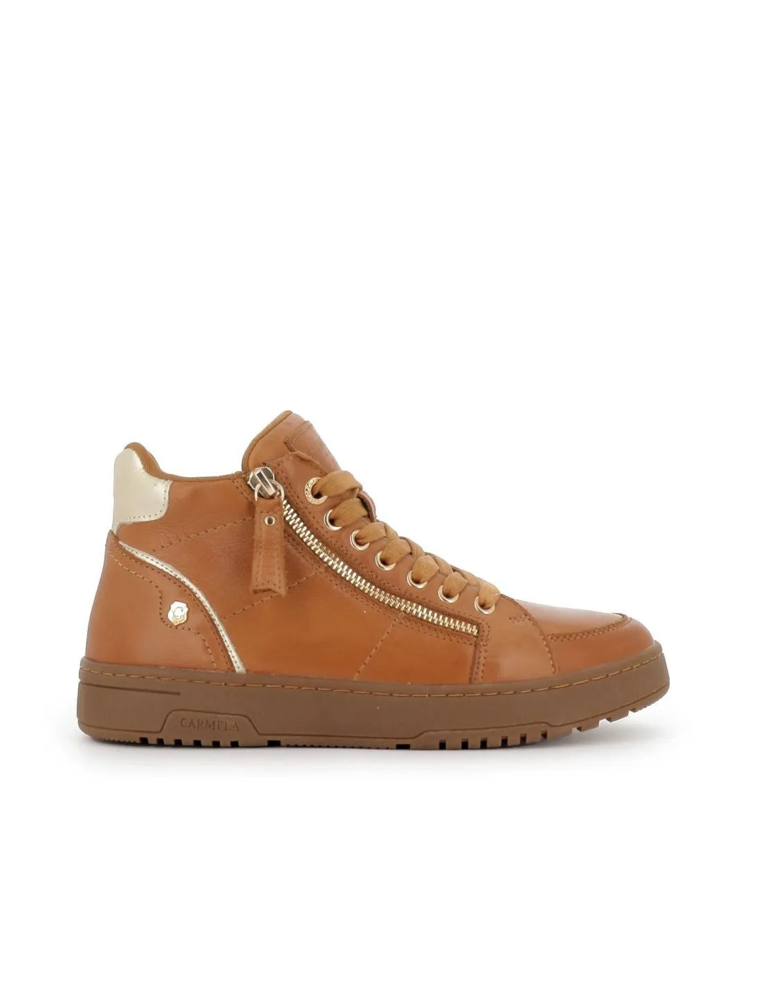 Deportivo cuña cremallera cordones piel camel caña media mujer CARMELA 161076 CARMELA
