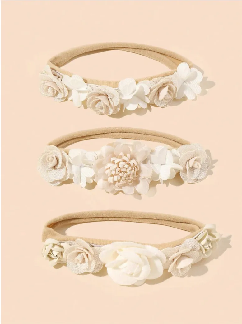 Diademas elásticas con flores 3 uds.