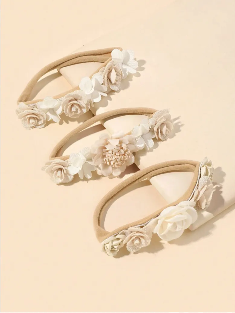 Diademas elásticas con flores 3 uds.