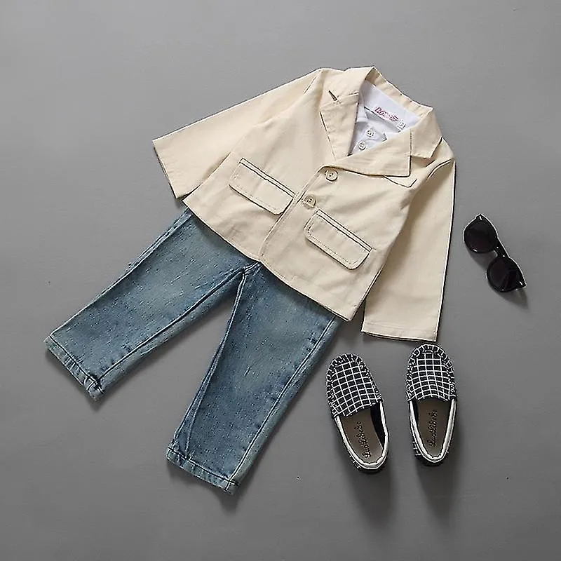 Gentleman Boys Camisa Blazer Chaqueta Pantalones Vaqueros Set Baby Kids Boda Traje Formal