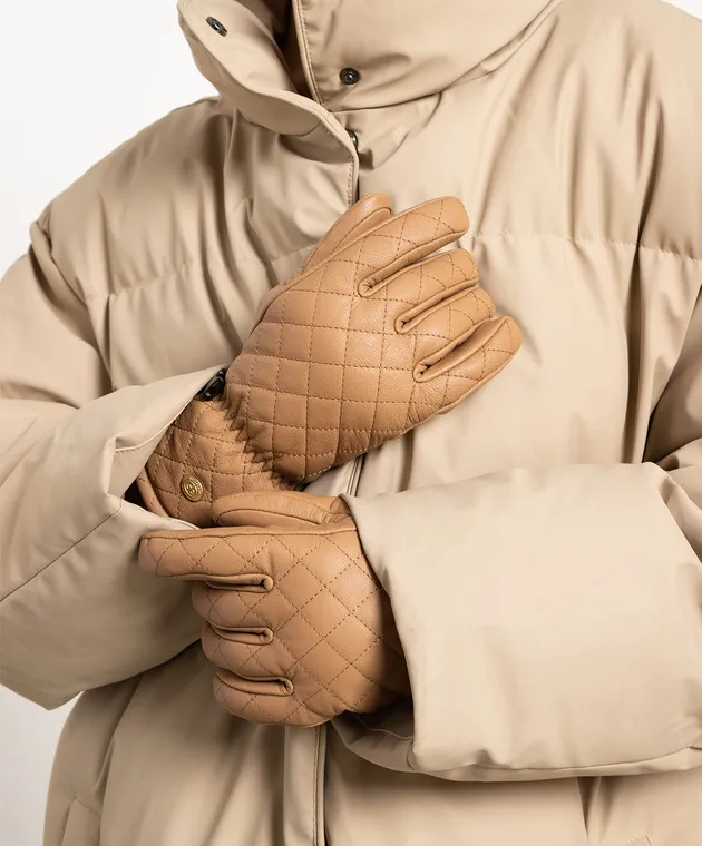 Goldbergh Nishi brown leather quilted gloves