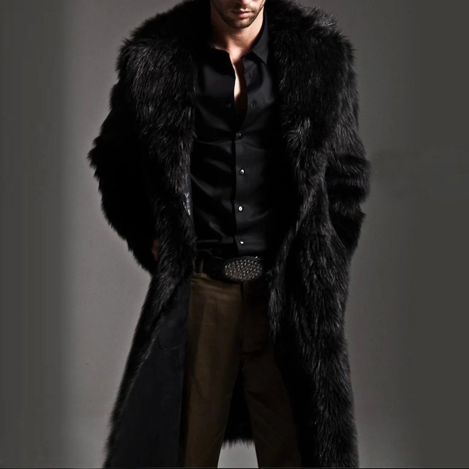 HOMBRE CáLIDO ENGROSAMIENTO ABRIGO LARGO CHAQUETA FAUXFUR OUTWEAR CARDIGAN