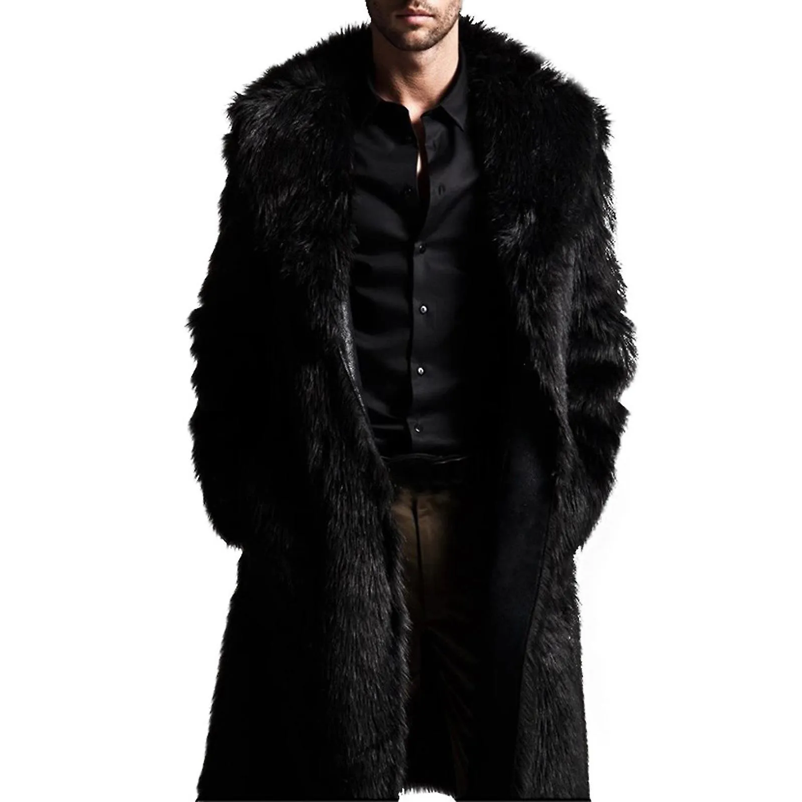 HOMBRE CáLIDO ENGROSAMIENTO ABRIGO LARGO CHAQUETA FAUXFUR OUTWEAR CARDIGAN