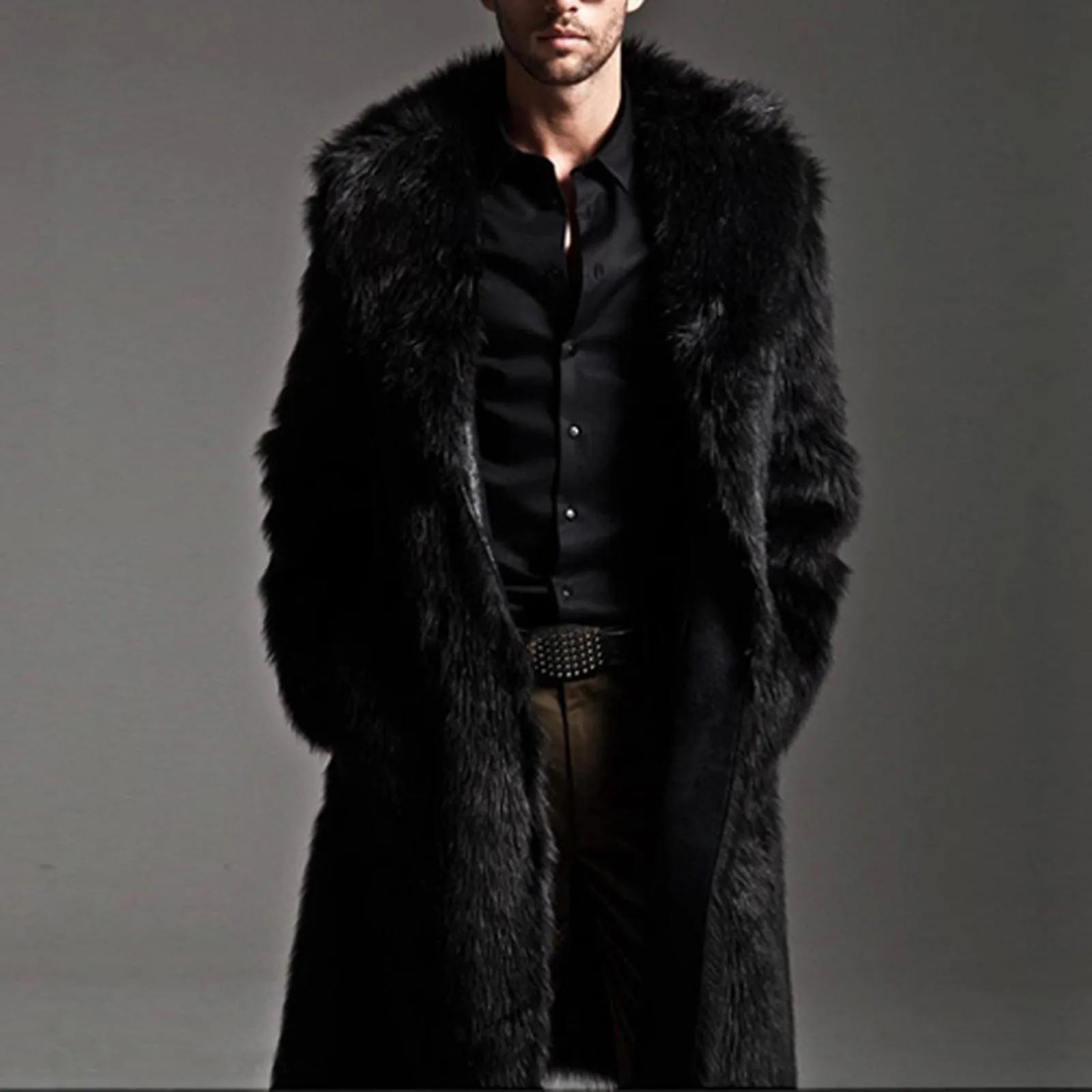 HOMBRE CáLIDO ENGROSAMIENTO ABRIGO LARGO CHAQUETA FAUXFUR OUTWEAR CARDIGAN
