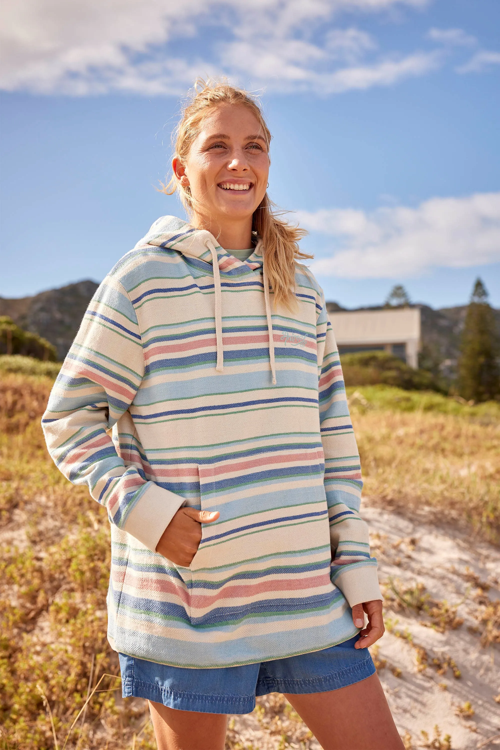 Lila sudadera de playa con capucha para mujer
