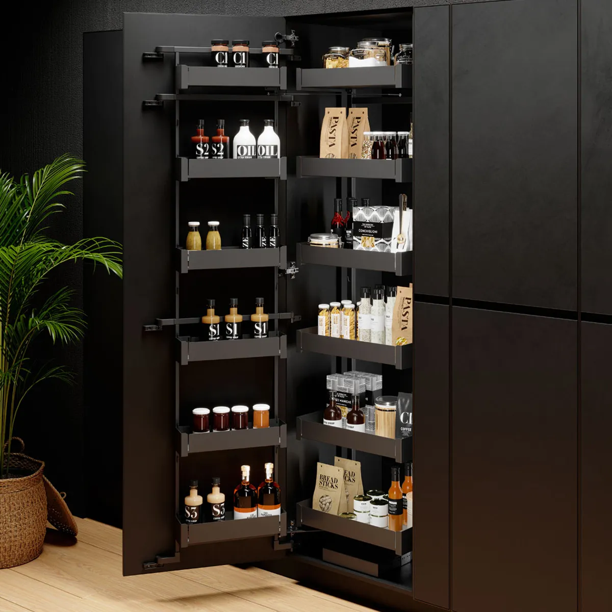 LíNEA NOVA FLAT  CONJUNTO BASTIDOR DESPENSERO ANTRACITA EXTRAíBLE + ESTANTE PARA PUERTA
