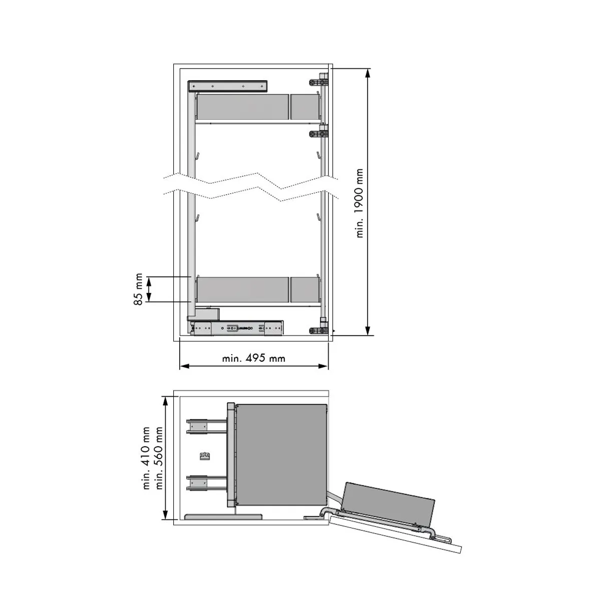 LíNEA NOVA FLAT  CONJUNTO BASTIDOR DESPENSERO ANTRACITA EXTRAíBLE + ESTANTE PARA PUERTA