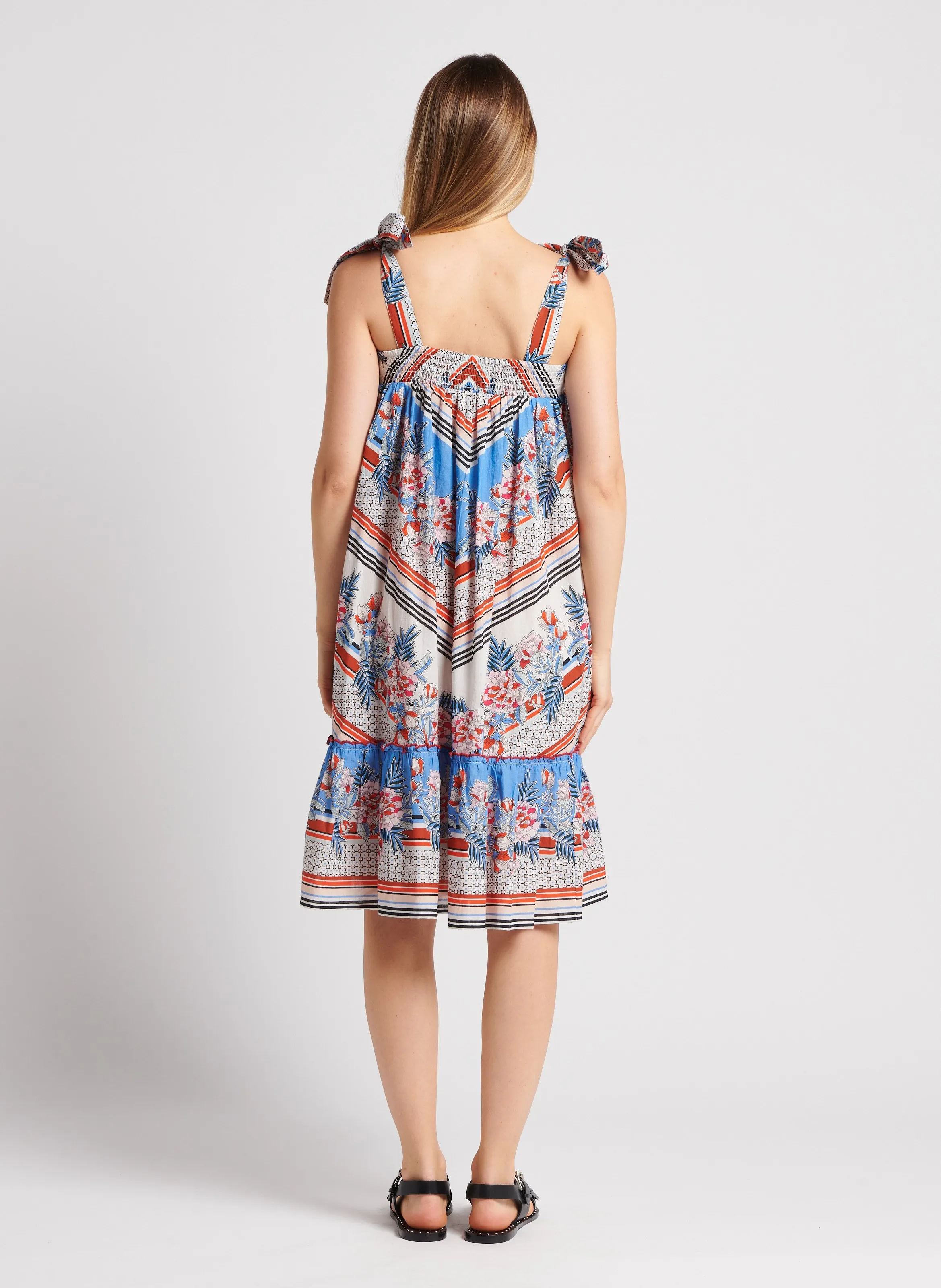 M.A.B.E ARDEN  VESTIDO MIDI ESTAMPADO DE ALGODóN CON FRUNCES EN MULTICOLOR