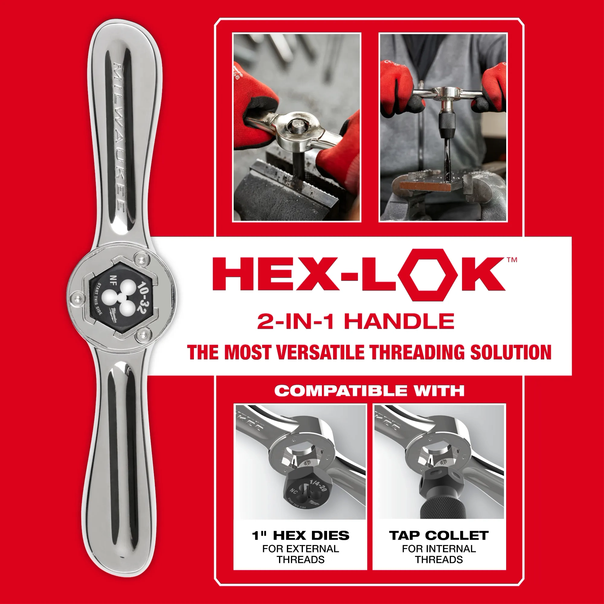 MANGO DE ROSCADO 2 EN 1 PARA MACHO DE ROSCAR Y TROQUEL HEXLOK™​