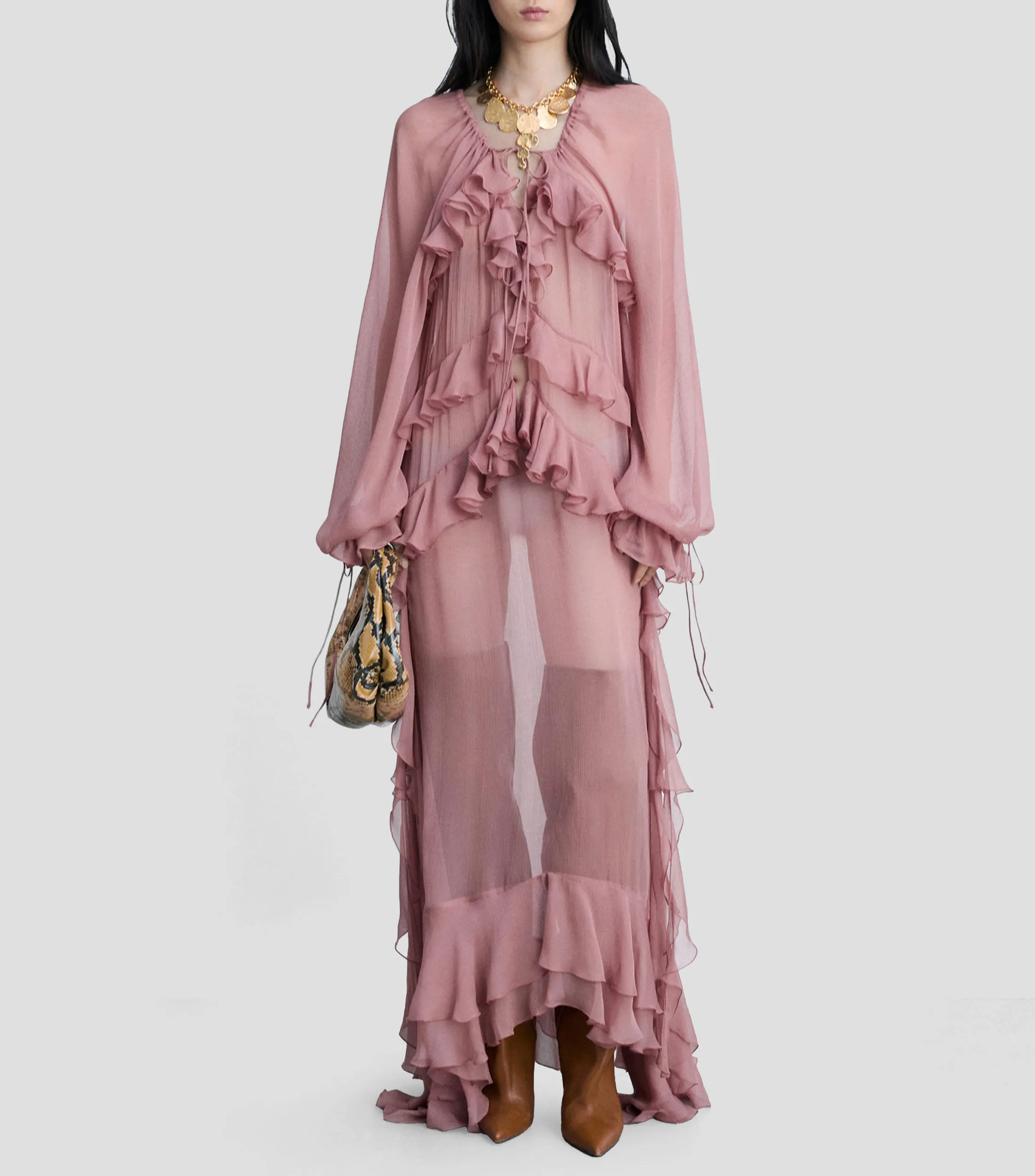 Mango Vestido largo manga larga liso Mujer