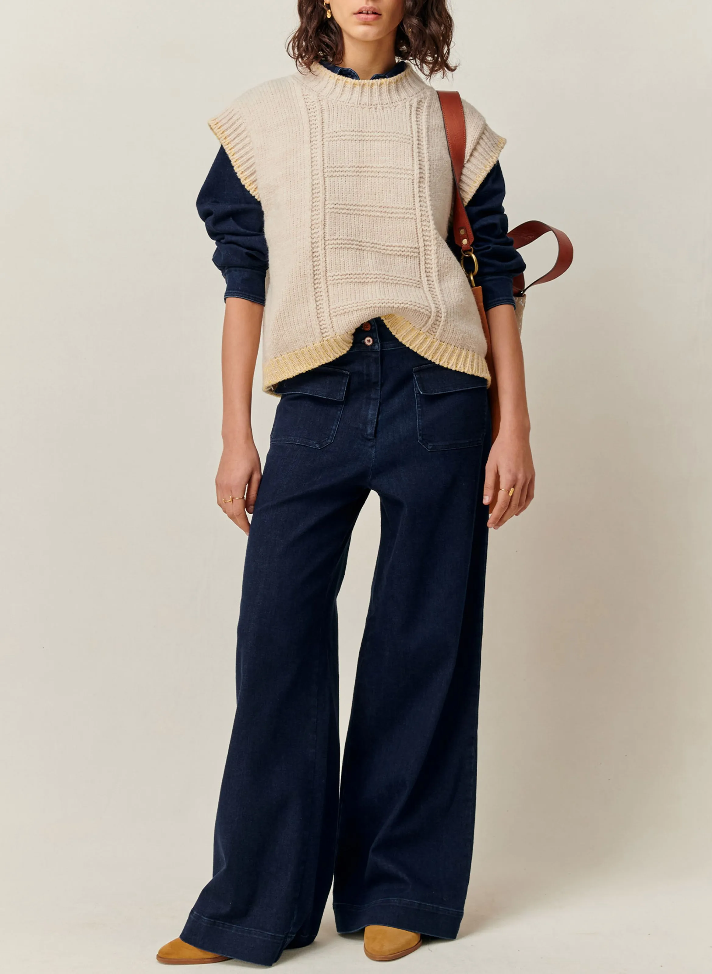 MANHATTAN  PANTALóN FLARE DE TELA VAQUERA LIGERA EN AZUL