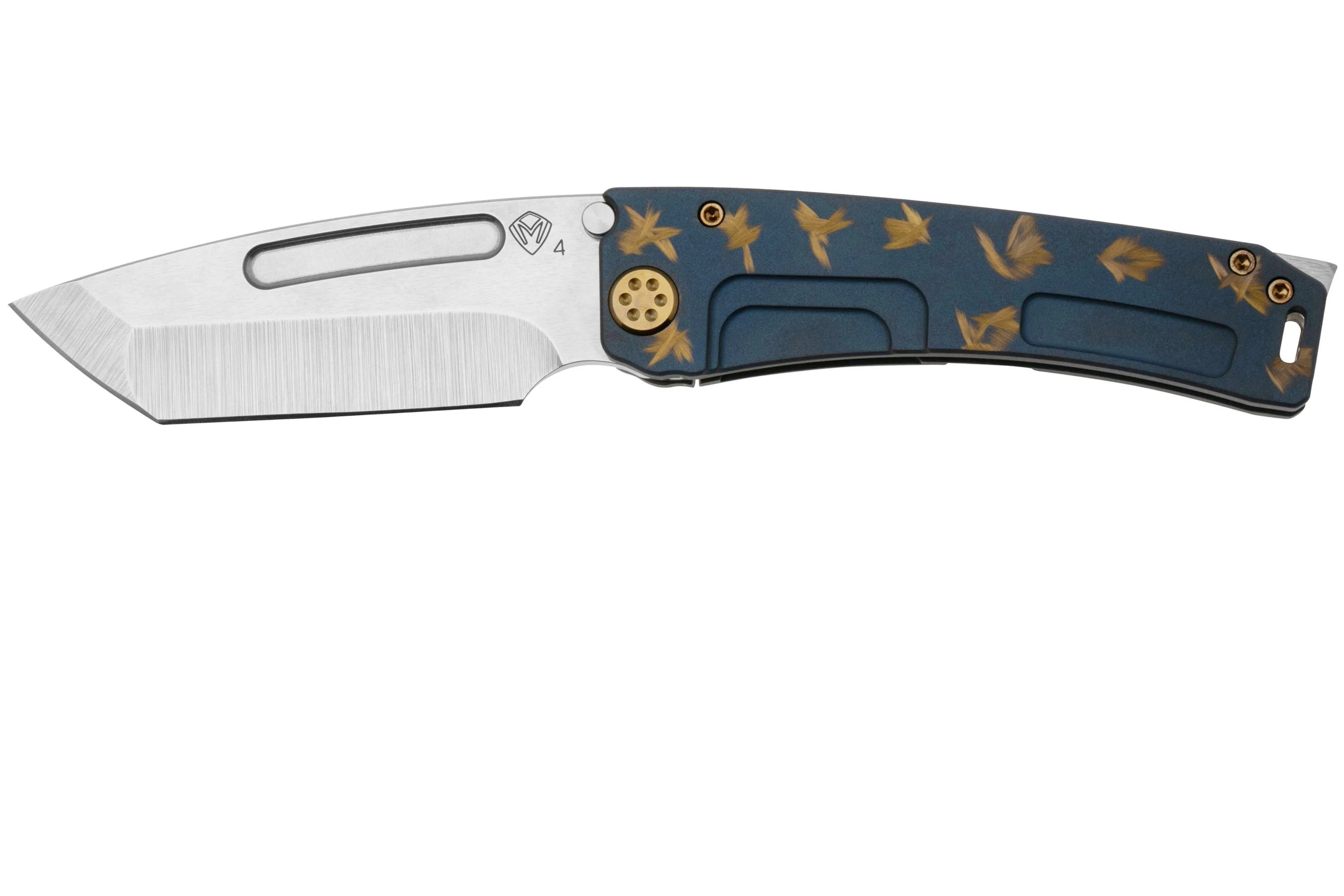 Medford Marauder H, S45VN Satin Tanto Blade, Birds Of Paradise Handle, Flamed Gold Hardware, NP3 Breaker, navaja