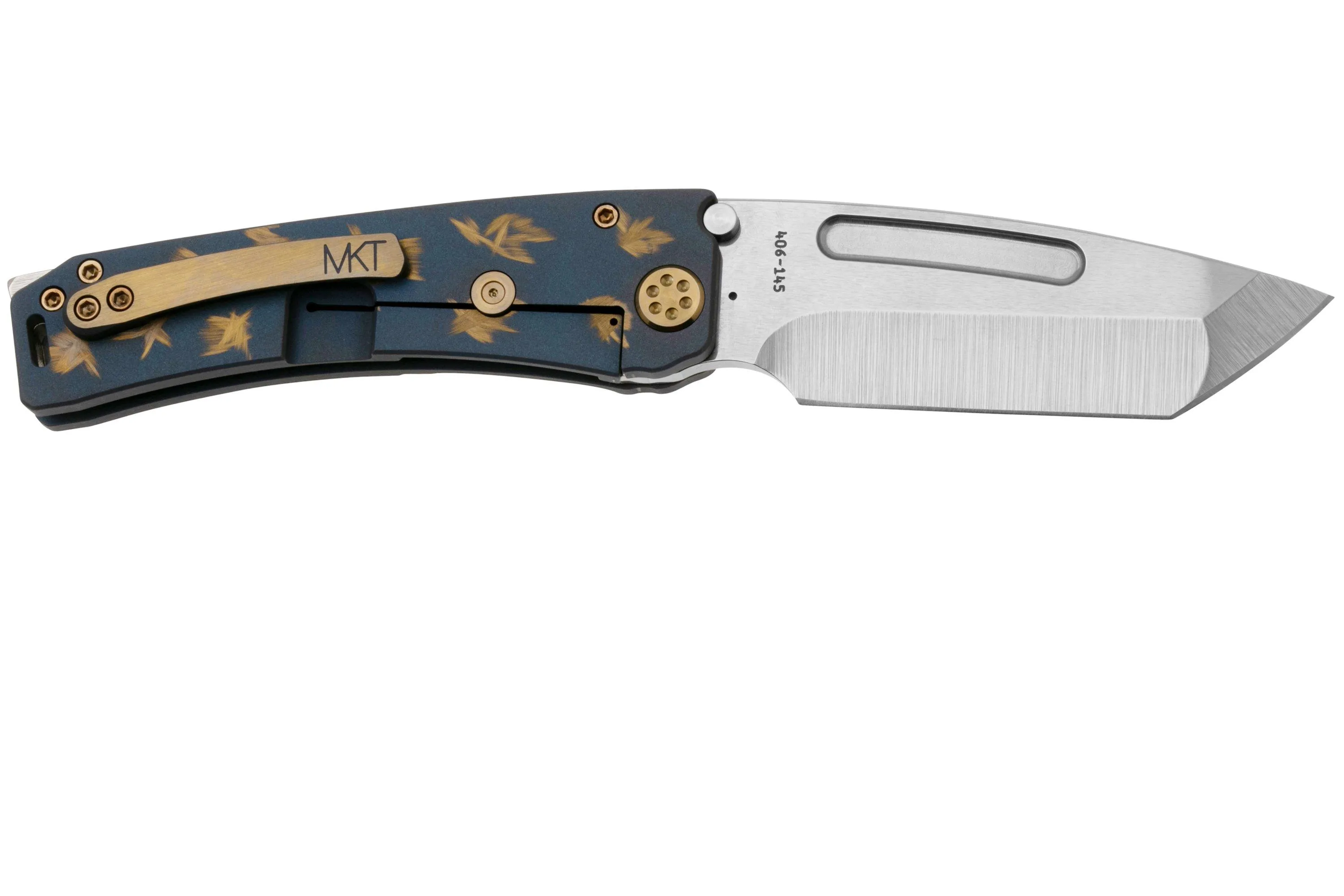 Medford Marauder H, S45VN Satin Tanto Blade, Birds Of Paradise Handle, Flamed Gold Hardware, NP3 Breaker, navaja