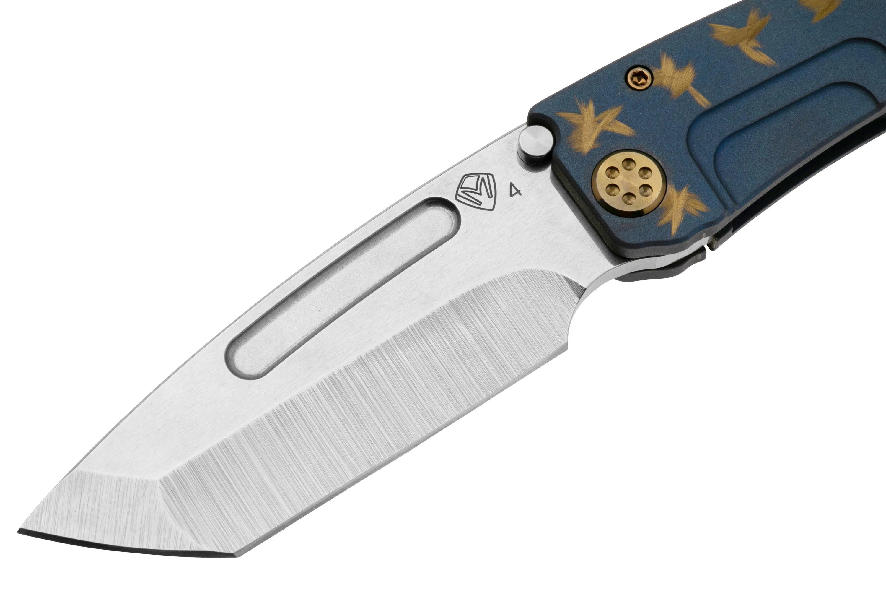 Medford Marauder H, S45VN Satin Tanto Blade, Birds Of Paradise Handle, Flamed Gold Hardware, NP3 Breaker, navaja