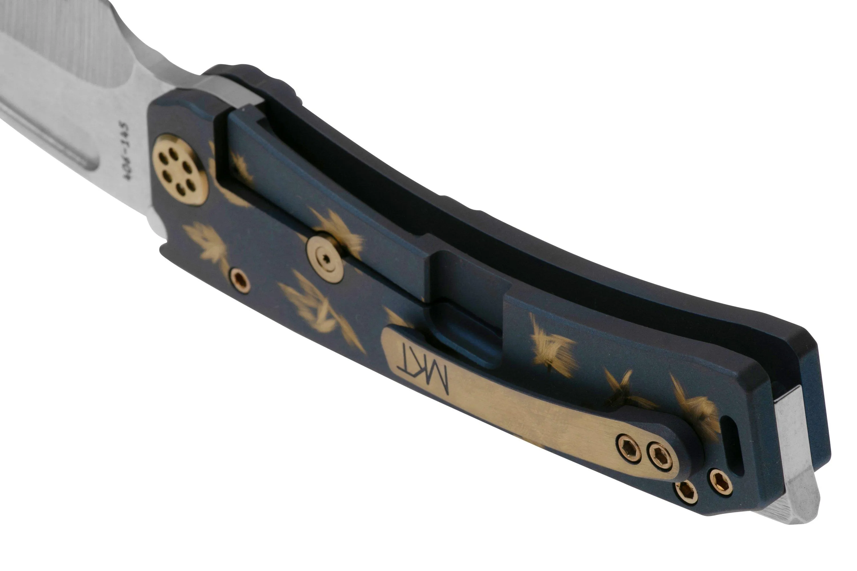Medford Marauder H, S45VN Satin Tanto Blade, Birds Of Paradise Handle, Flamed Gold Hardware, NP3 Breaker, navaja