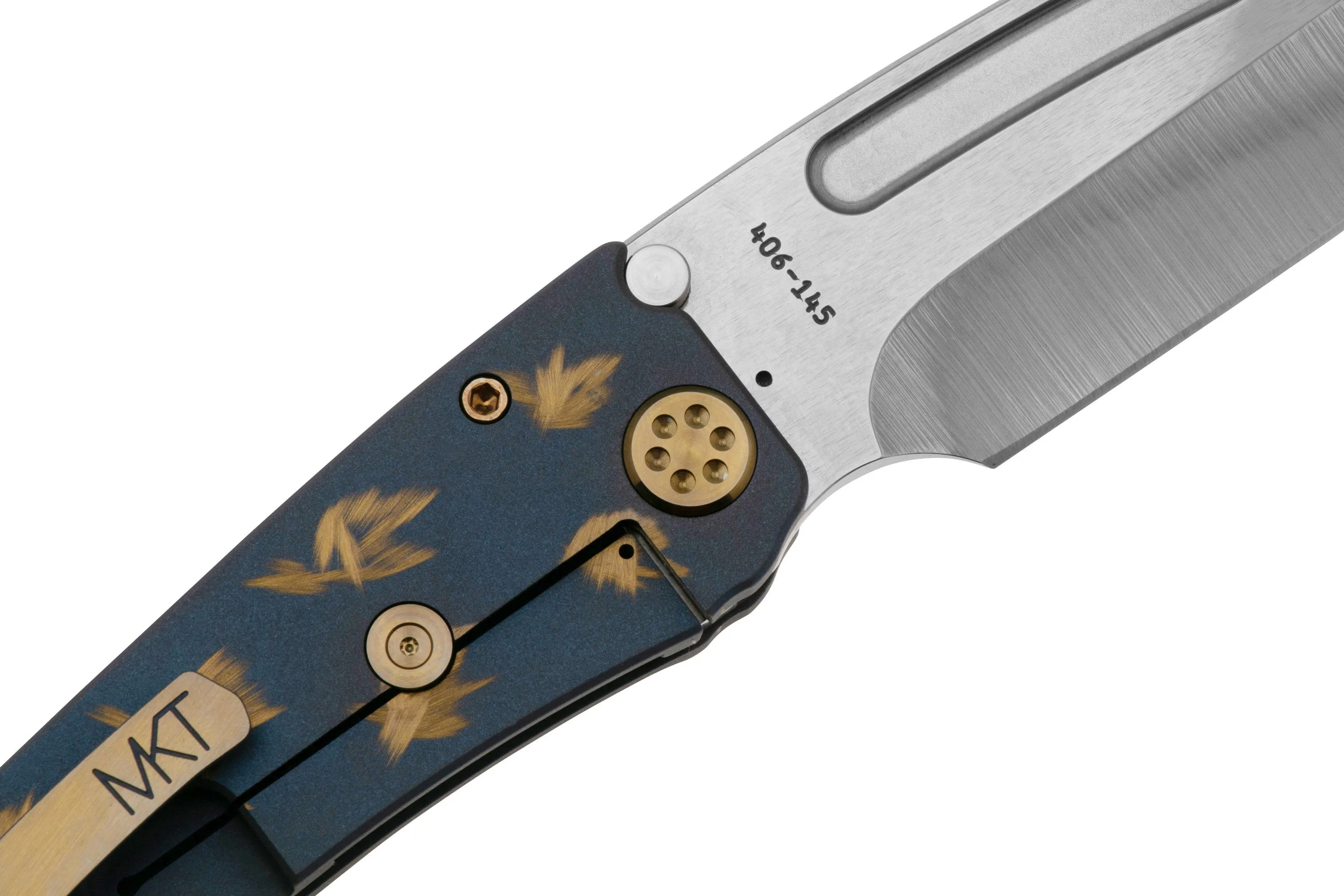 Medford Marauder H, S45VN Satin Tanto Blade, Birds Of Paradise Handle, Flamed Gold Hardware, NP3 Breaker, navaja