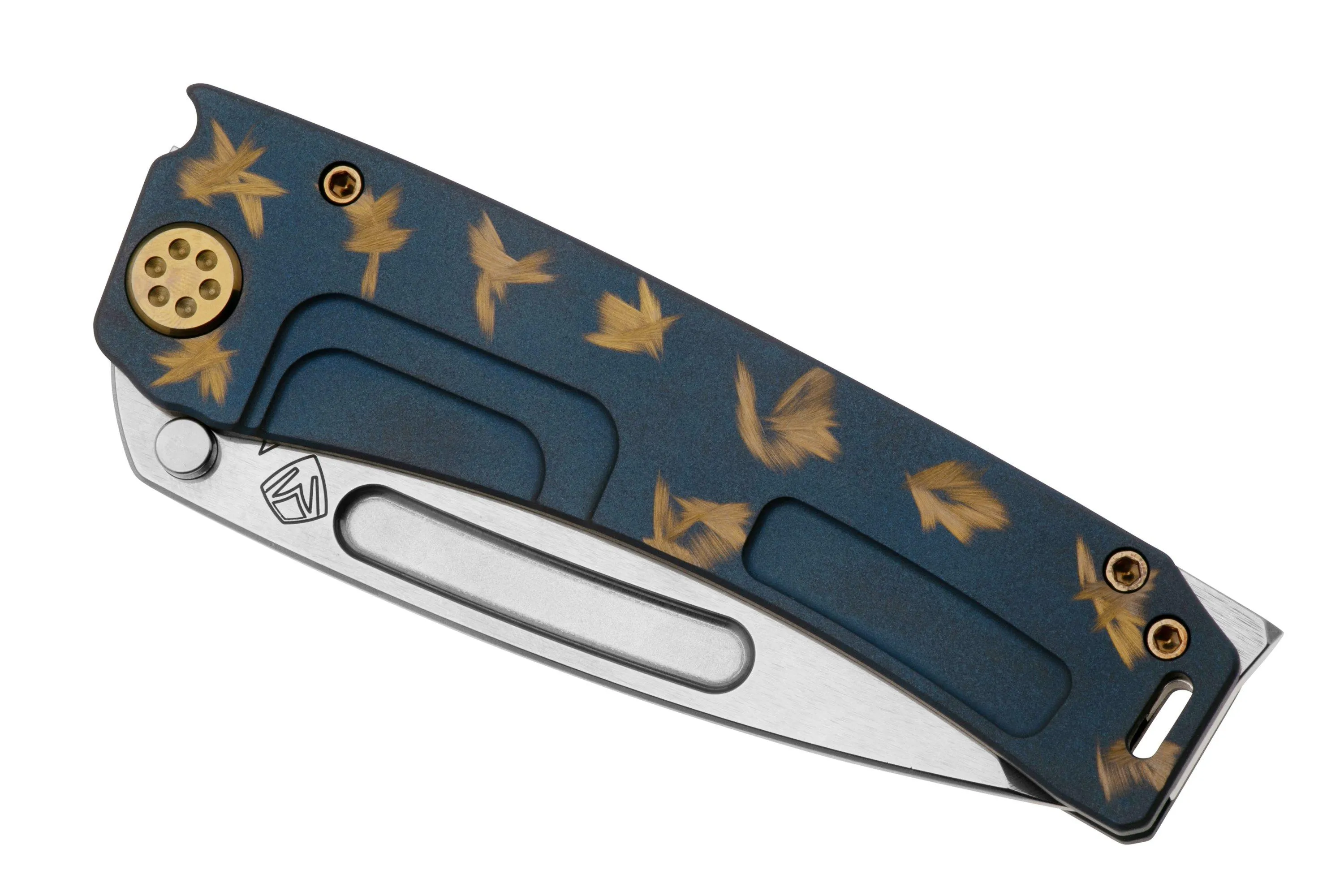 Medford Marauder H, S45VN Satin Tanto Blade, Birds Of Paradise Handle, Flamed Gold Hardware, NP3 Breaker, navaja