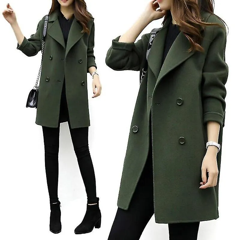 Mezcla de lana para mujer abrigo largo solapa delgada más tamaño cachemira otoño invierno abrigo largo